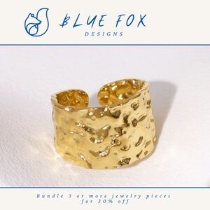*NEW* 18K Gold Plated Stainless Steel Hammered Adjustable Ring (GOLD)